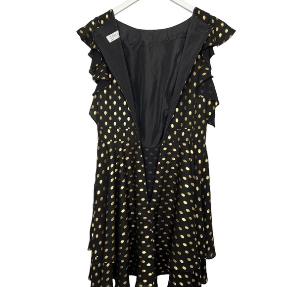 IEENA FOR MAC DUGGAL Ruffle Polka Dot Mini Dress Black Gold Size 4 NEW - Picture 9 of 16